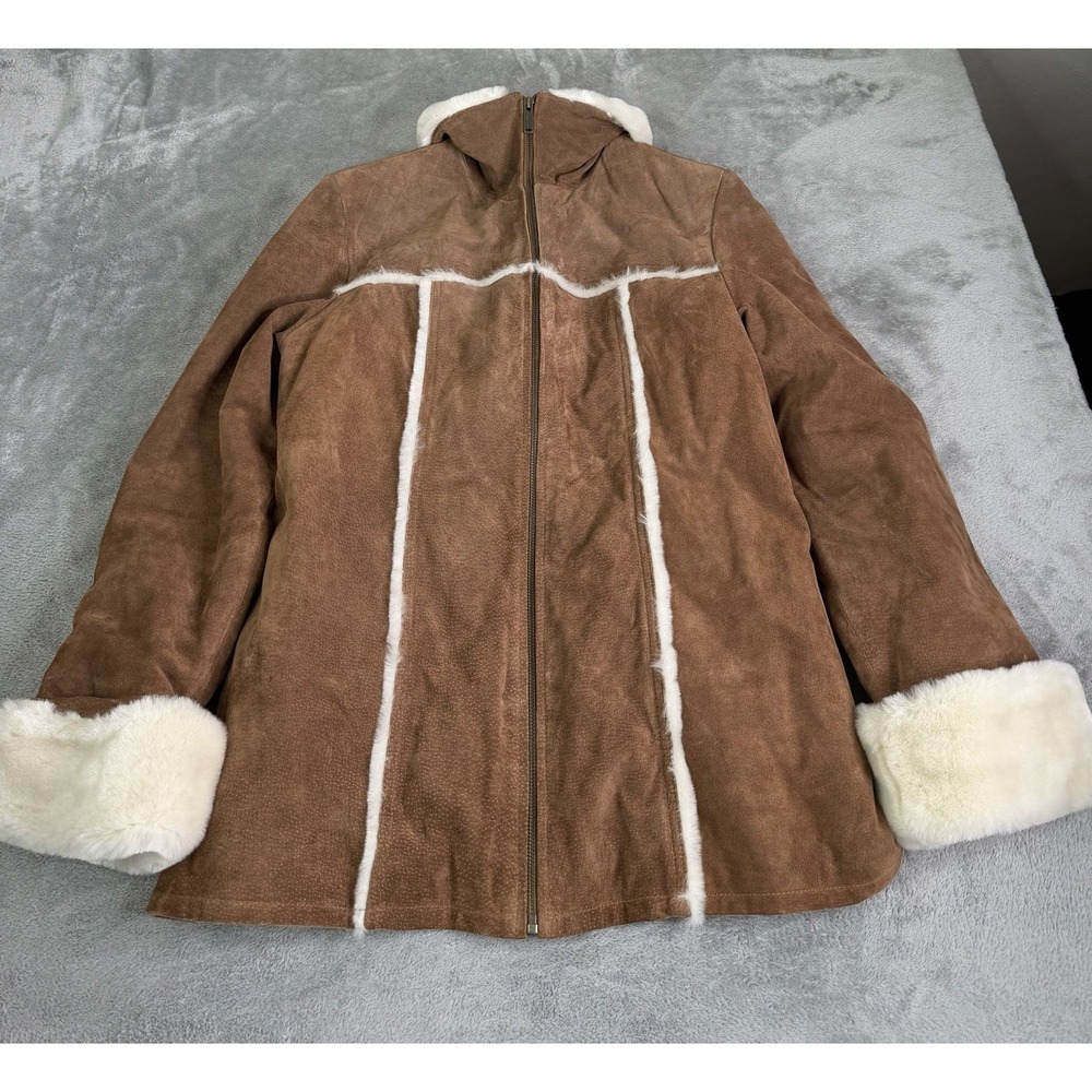 Vintage Wilson's Suede Leather Coat Women's Size Large Brown Full Zip Fur Trip